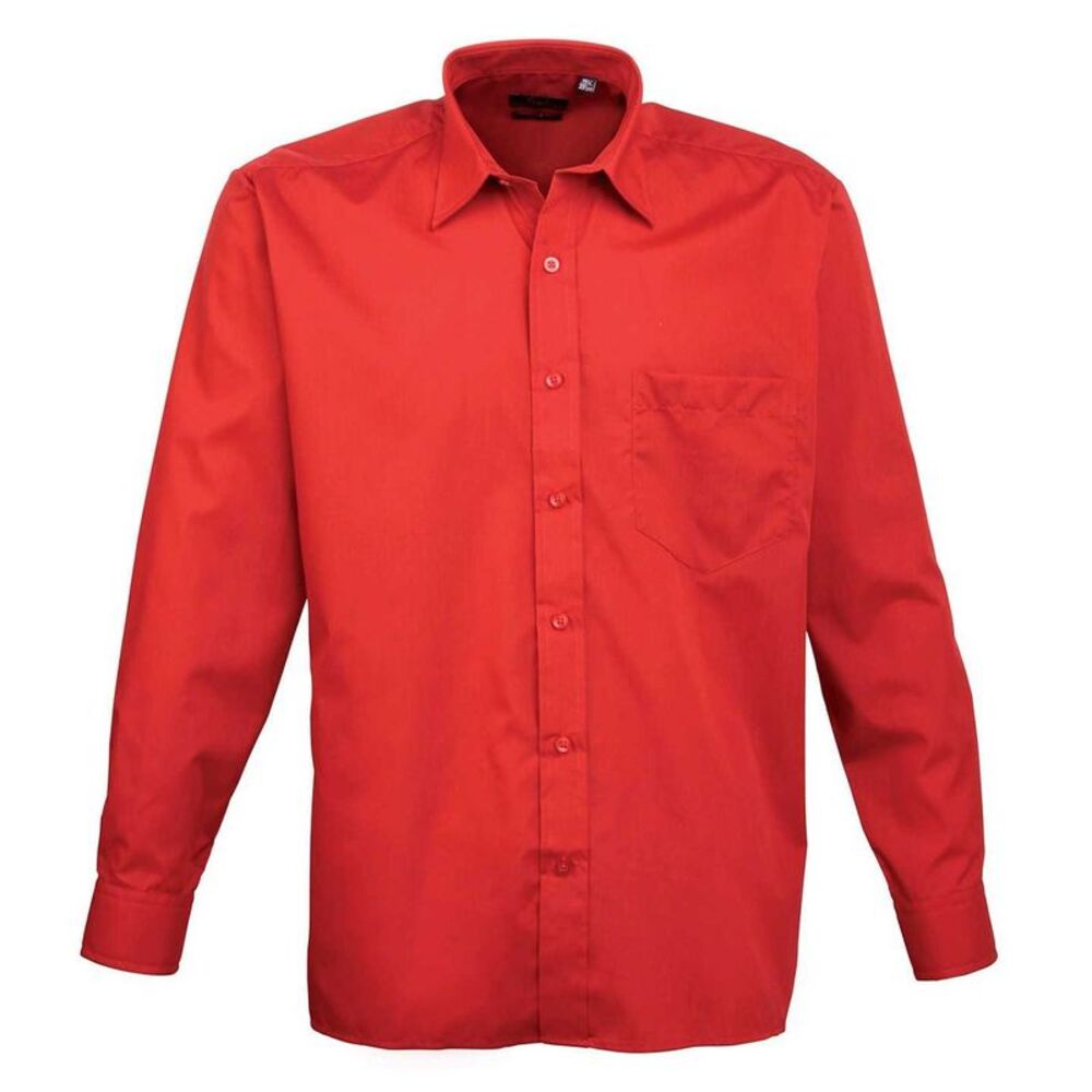 Premier Mens Poplin Long-Sleeved Shirt / Red